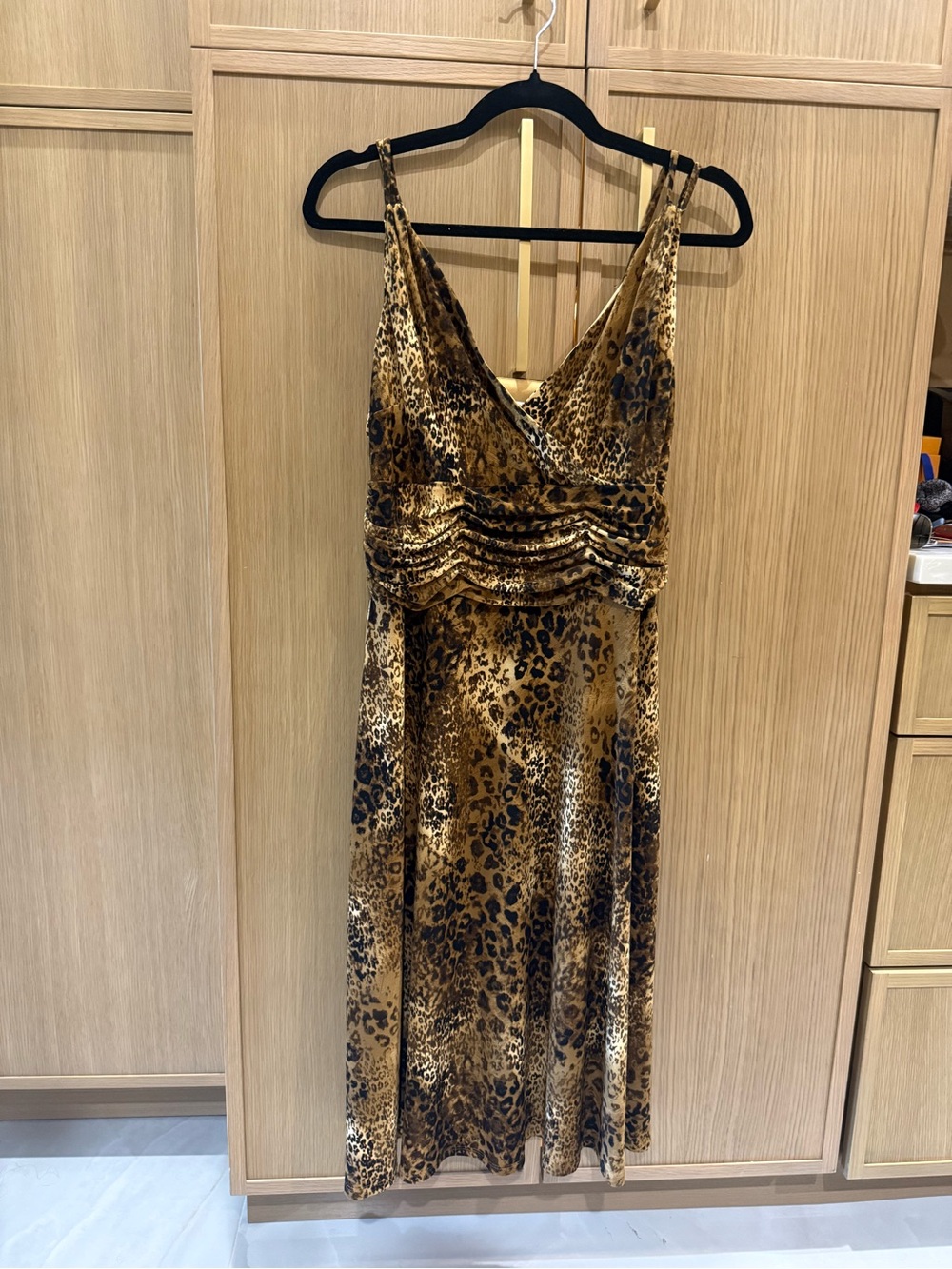Leopard Print V-Neck Slip Dress in Brown